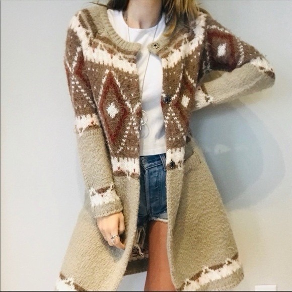 Free People Sweaters - Free People Frosted Fair Isle Cardigan Women's Size Large Mohair Wool Blend Boho
